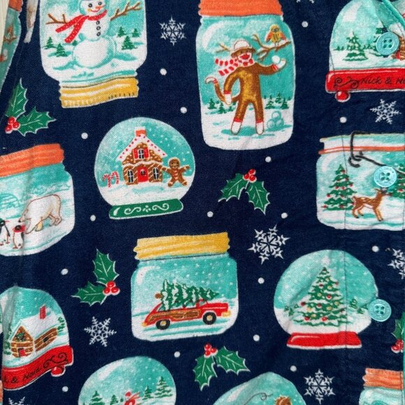 Nick & Nora Fleece Winter Pajamas With Snow Globes, Monkeys & Snowmen Sz Med - Picture 15 of 16